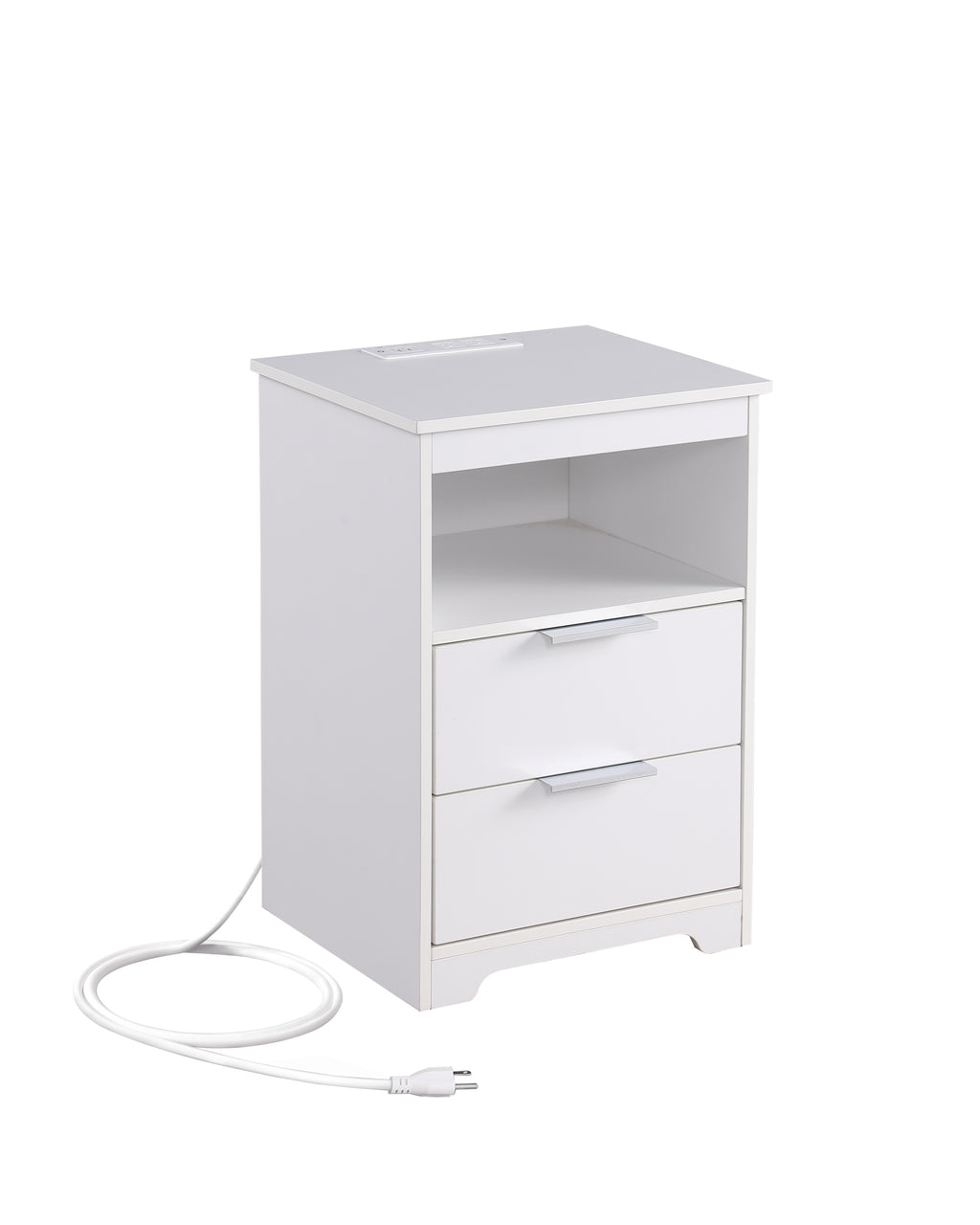 Nightstand with Charging Station,End Table with 2 Drawers,Wooden End Table with Drawer and Opening Shelf,Side Table for Bedroom, White - Grand Goldman Shop