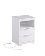 Nightstand with Charging Station,End Table with 2 Drawers,Wooden End Table with Drawer and Opening Shelf,Side Table for Bedroom, White - Grand Goldman Shop