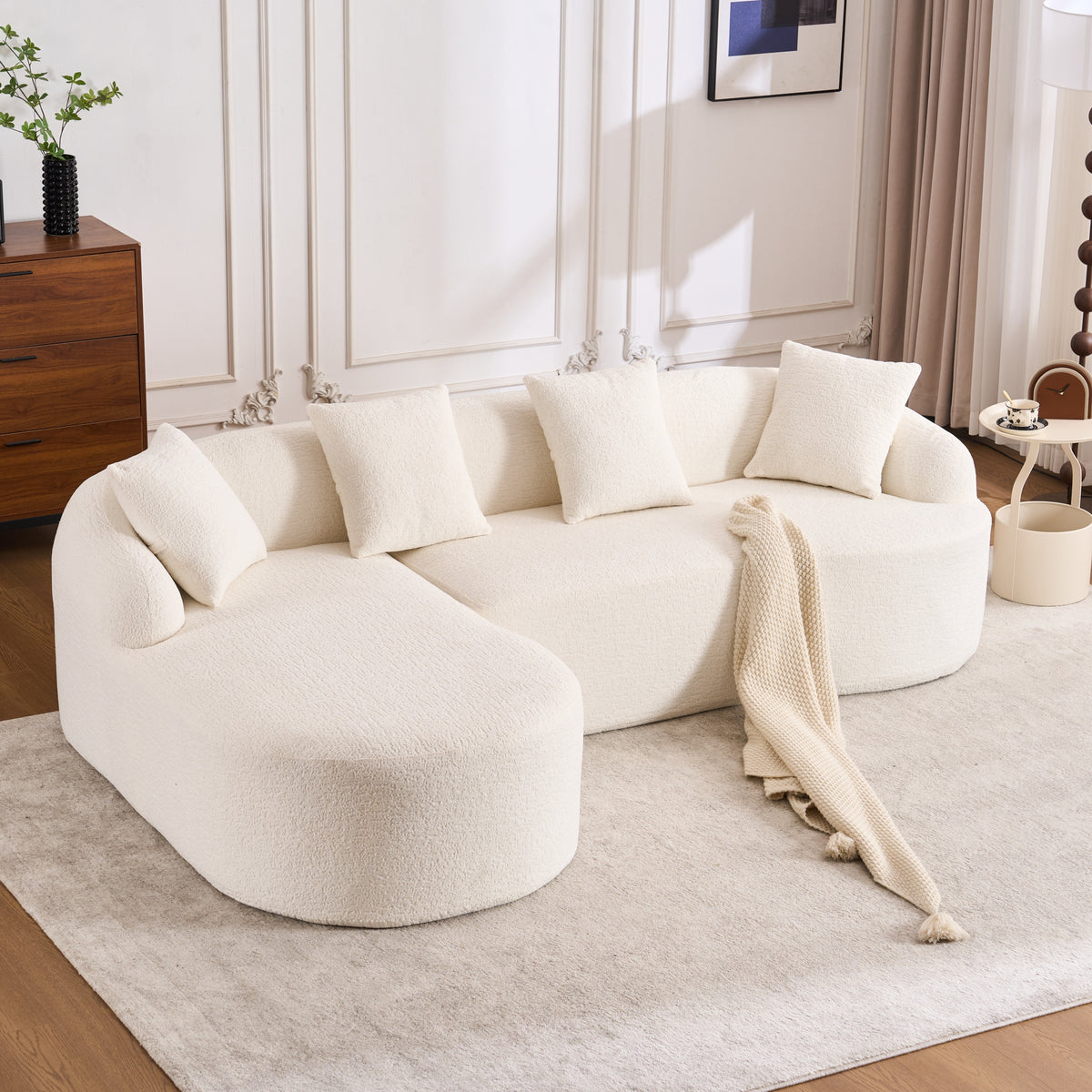 Boneless L-Shape Sectional Sofa with Curved Chaise,White Modular Chenille Compression Couch,30D High-Density Foam,Minimalist Modular Couches Sleeper for Living Room Bedroom Apartment Lounge. - Grand Goldman Shop
