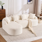 Boneless L-Shape Sectional Sofa with Curved Chaise,White Modular Chenille Compression Couch,30D High-Density Foam,Minimalist Modular Couches Sleeper for Living Room Bedroom Apartment Lounge. - Grand Goldman Shop