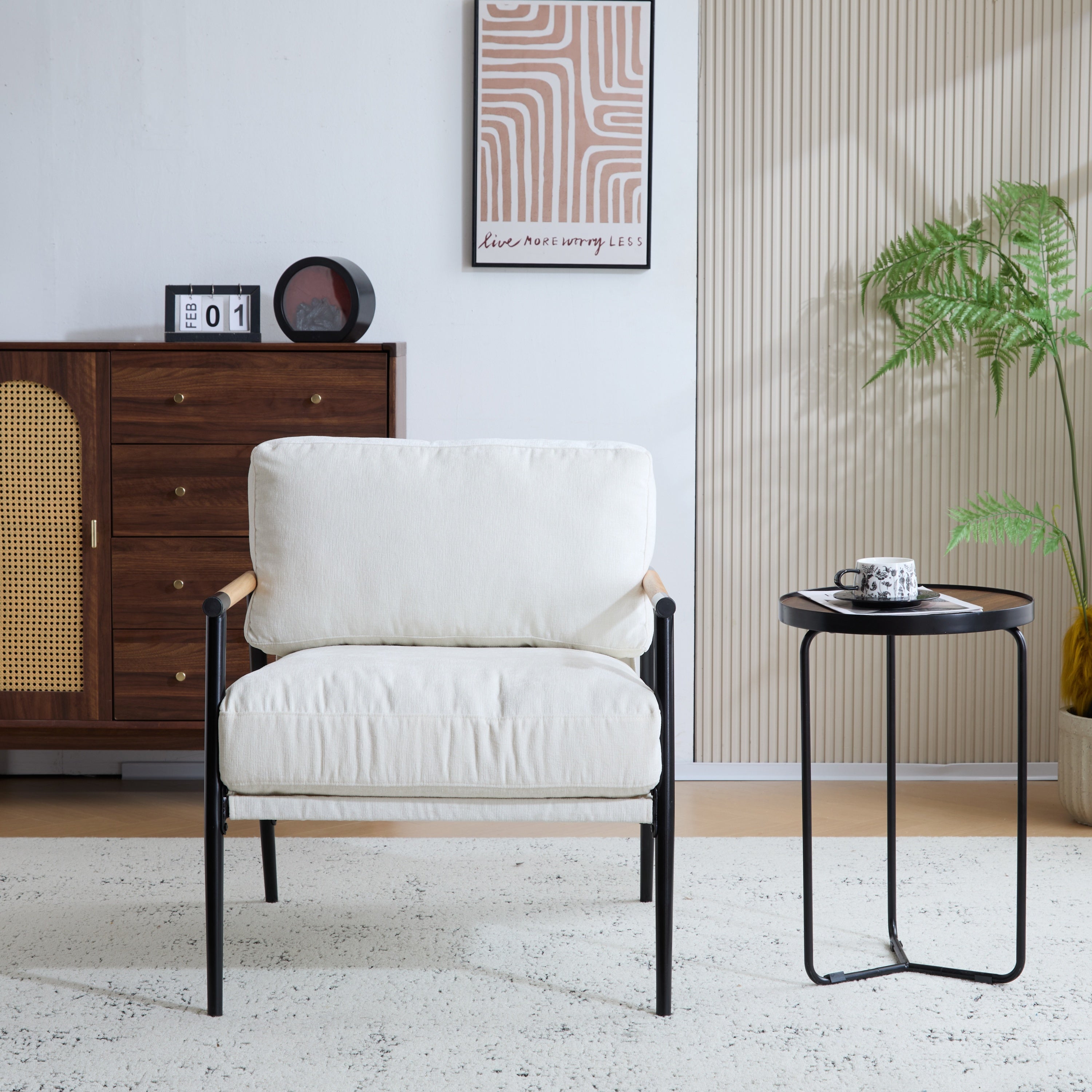 Modern Accent Chair with Plush Cushions, Metal Frame, Wooden Armrest - Cozy Seating for Living Room, Bedroom, Office - Grand Goldman Shop