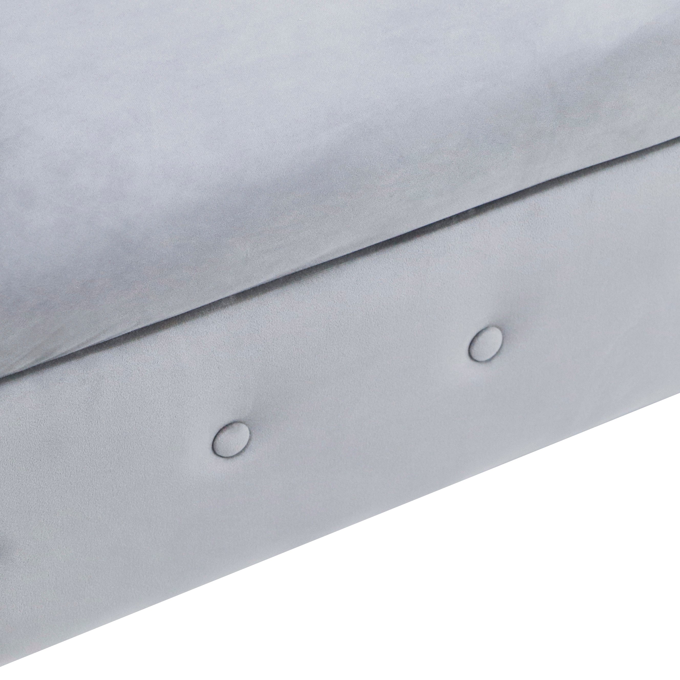 Grey Chaise Lounge Indoor, Velvet Lounge Chair for Bedroom with Storage & Pillow, Modern Upholstered Rolled Arm Chase Lounge for Sleeping with Nailhead Trim for Living Room Bedroom Office - Grand Goldman Shop