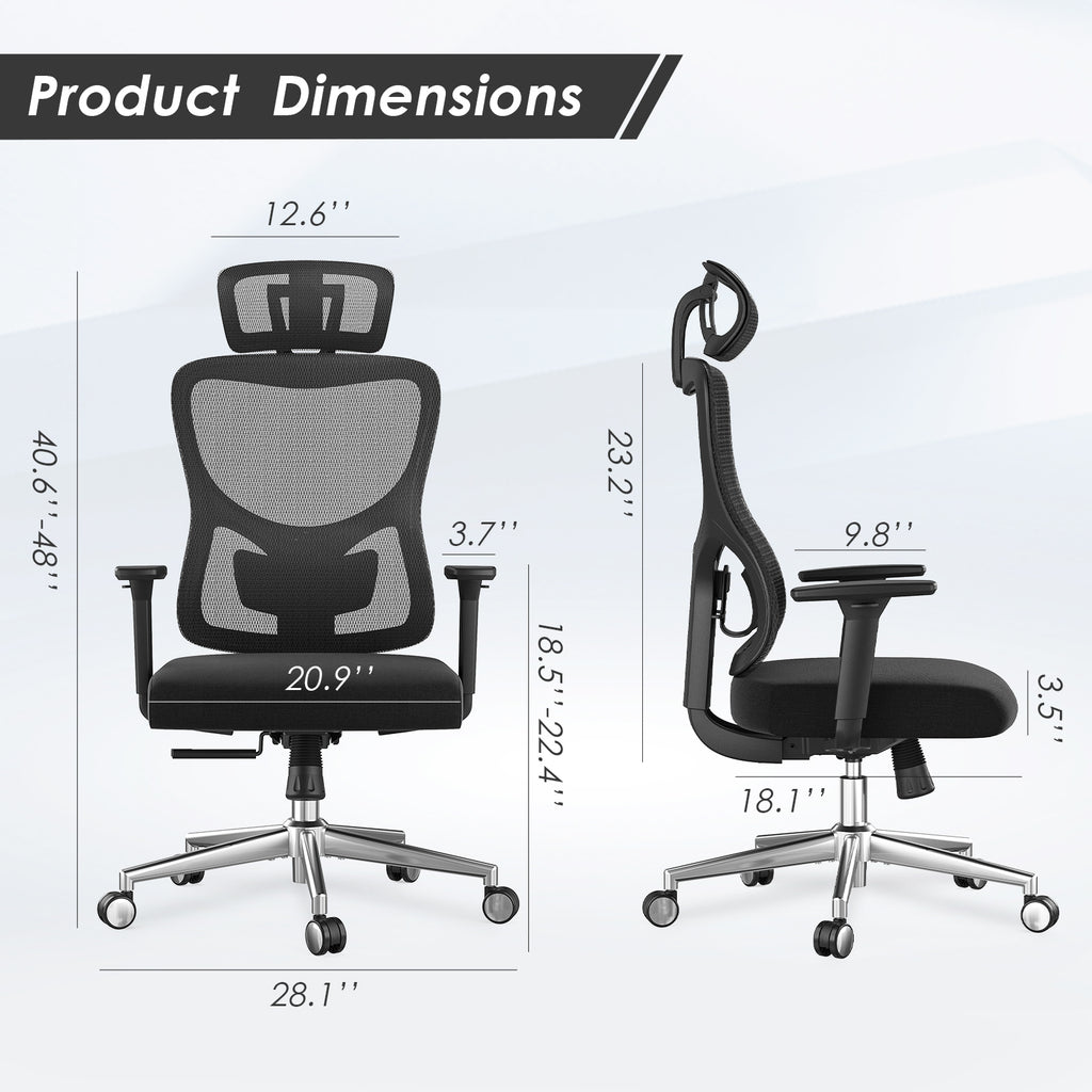 Ergonomic Office Chair,Mesh Desk Chair with Adjustable Lumbar Support and Headrest,Comfy Computer Chair with 3D Armrest Recli
