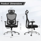 Ergonomic Office Chair,Mesh Desk Chair with Adjustable Lumbar Support and Headrest,Comfy Computer Chair with 3D Armrest Recli
