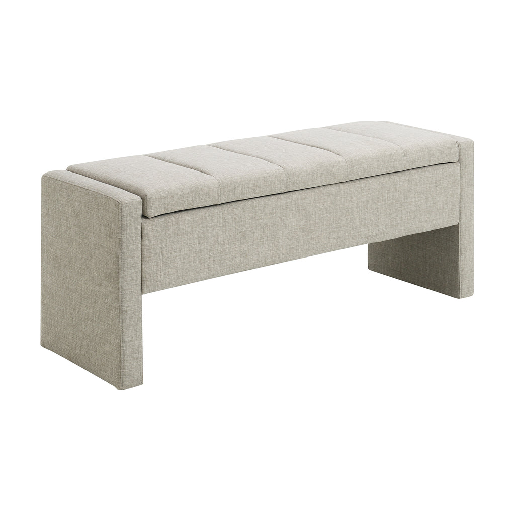Modern Upholstered Bed End Bench with Storage, Comfy Light Grey Linen Foot Rest for Living Room and Bedroom - Grand Goldman Shop