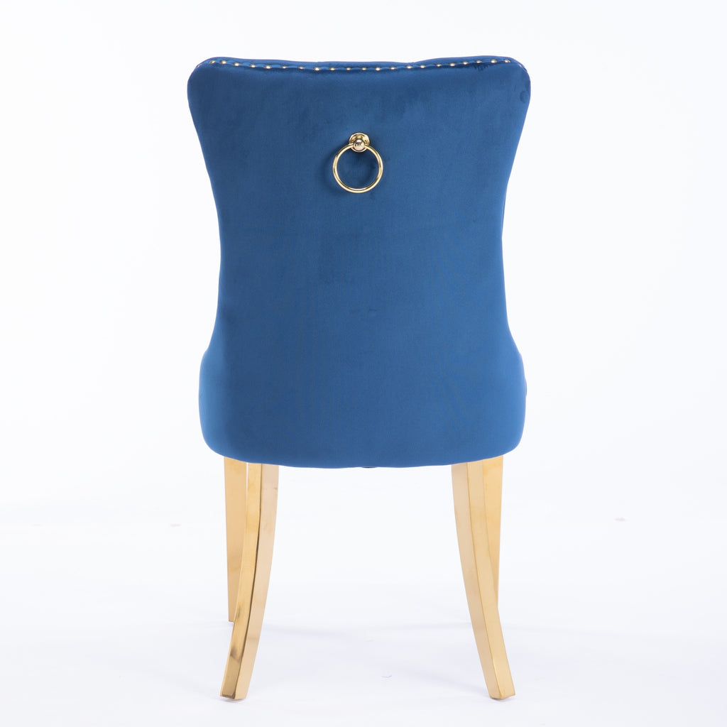 A&A Furniture,Nikki Collection Modern, High-end Tufted Solid Wood Contemporary Velvet Upholstered Dining Chair with Golden Stainless Steel Plating Legs,Nailhead Trim,Set of 2,Blue and Gold, SW1601BL - Grand Goldman Shop
