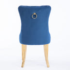 A&A Furniture,Nikki Collection Modern, High-end Tufted Solid Wood Contemporary Velvet Upholstered Dining Chair with Golden Stainless Steel Plating Legs,Nailhead Trim,Set of 2,Blue and Gold, SW1601BL - Grand Goldman Shop