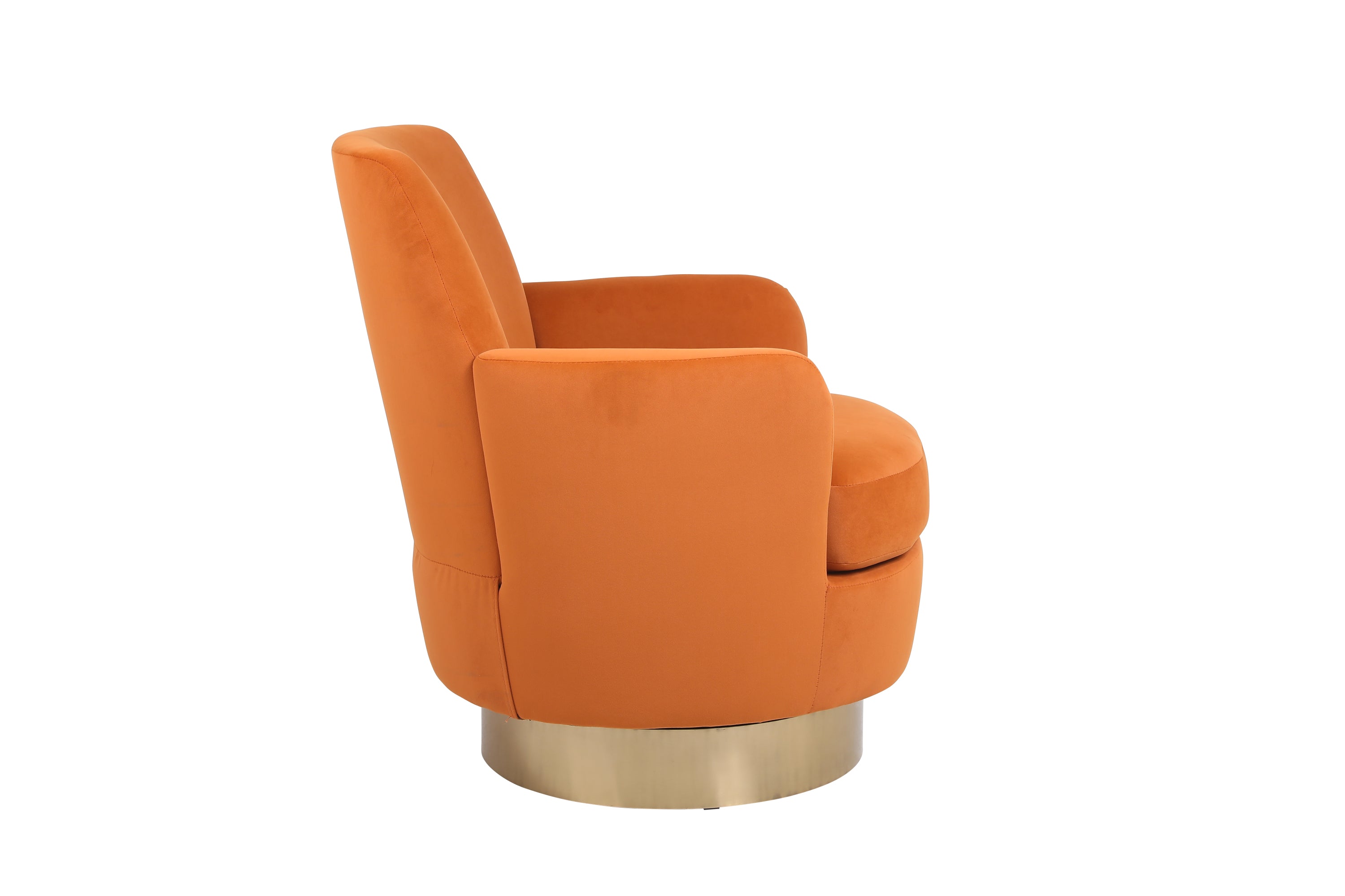 Velvet Swivel Barrel Chair, Swivel Accent Chairs Armchair for Living Room, Reading Chairs for Bedroom Comfy, Round Barrel Chairs with Gold Stainless Steel Base (Orange) - Grand Goldman Shop