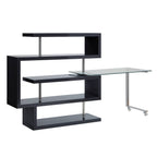 Buck II Clear Glass, Chrome & Black High Gloss Finish Writing Desk W/Bookshelf | Premium Home Decor - Grand Goldman