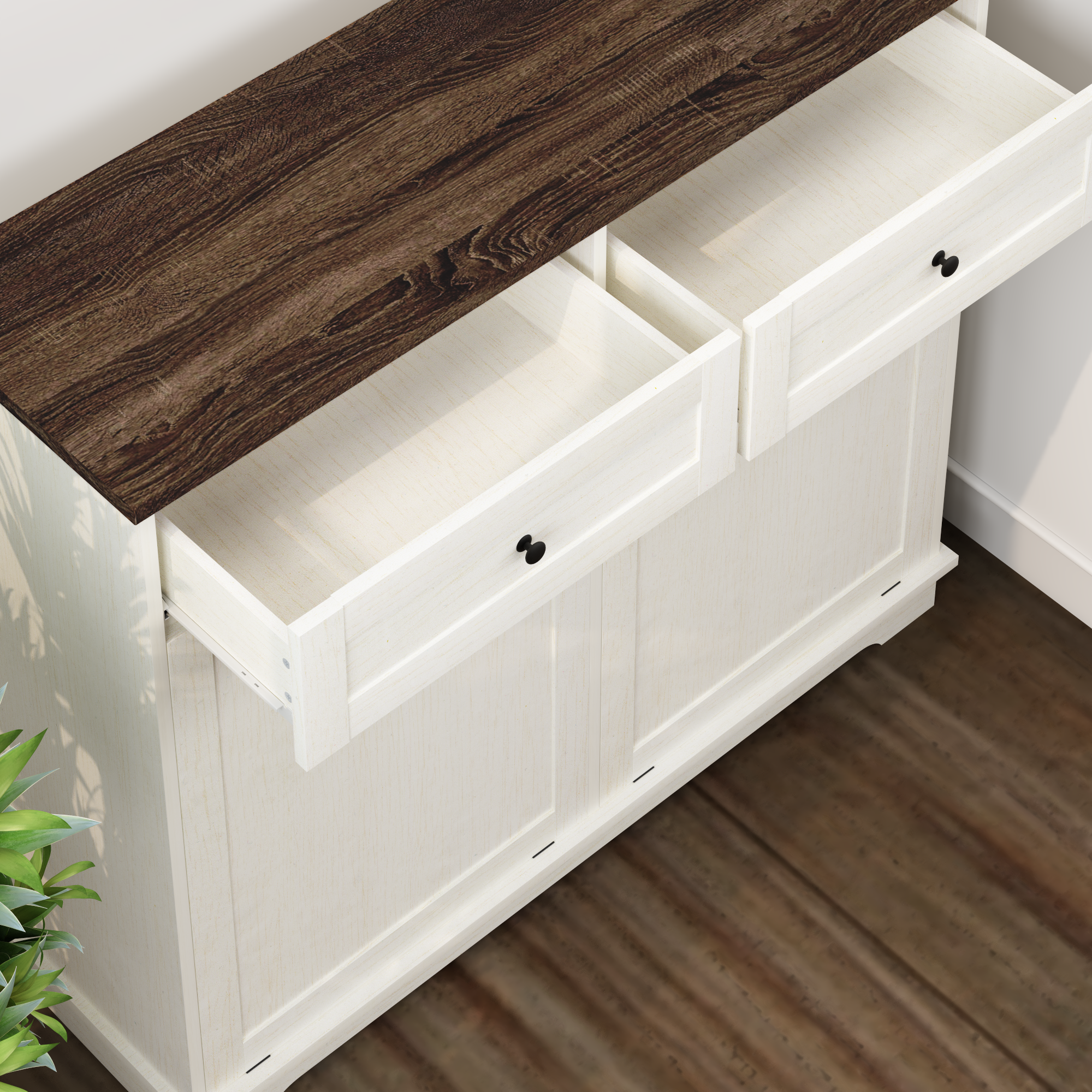 20 Gallon Tilt Out Trash Cabinet Freestanding Trash Bin Cabinet Wood Garbage Recycling Cabinet with Drawer Pet Proof Trash Can Holder for Kitchen Living Room, Antique White (Not include trash can) - Grand Goldman Shop