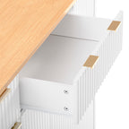 K&K Fluted Kitchen Island with Storage, 55.5' Kitchen Island with Drop Leaf, Power Outlet, 4 Doors and 3 Drawers, Rolling Island Table with Wood-grain Top, Curved Edge for Kitchen,Dining Room White - Grand Goldman Shop