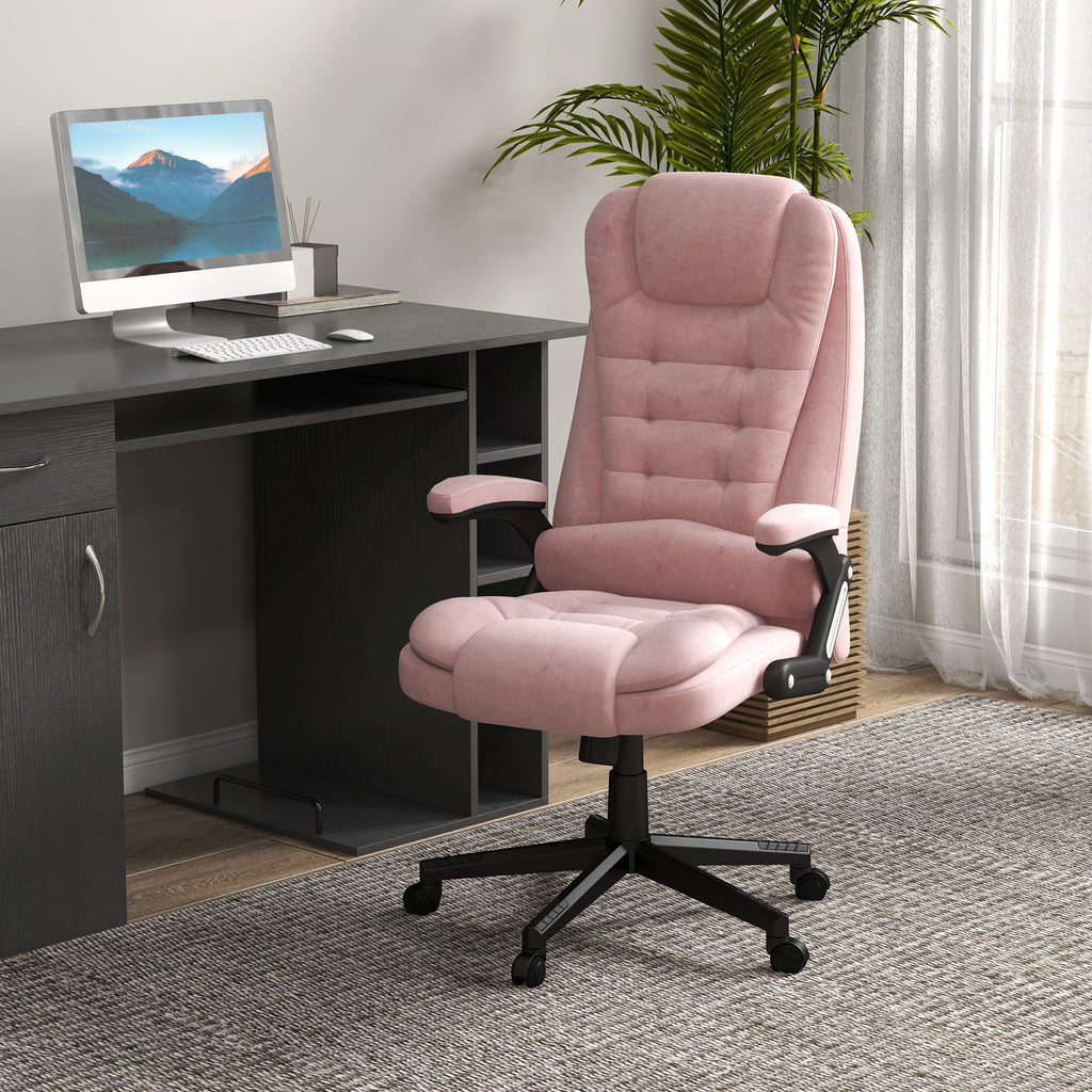 HOMCOM 6 Point Vibrating Massage Office Chair with Heat, Velvet High Back Executive Office Chair with Reclining Backrest, Pad