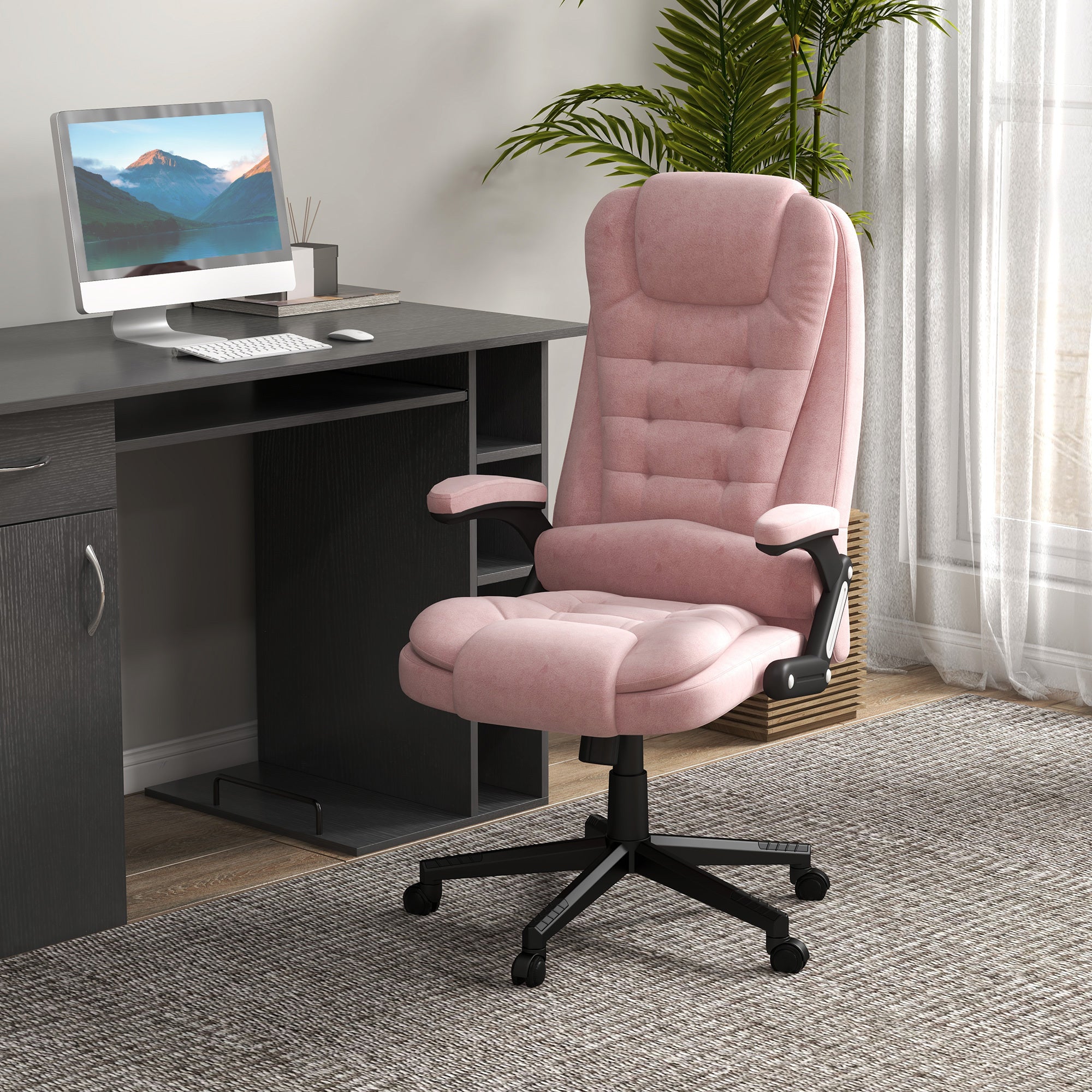 HOMCOM 6 Point Vibrating Massage Office Chair with Heat, Velvet High Back Executive Office Chair with Reclining Backrest, Pad