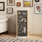 360° Rotating Kids Bookshelf with Chalkboard, 3-Tier Wood Floor Revolving Bookcase & Toy Storage Organizer, Picture Book Disp