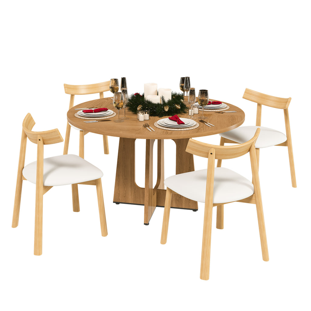 Round Dining Table for 4 - 47 Inch Farmhouse Kitchen Table, MDF Circle Table with Oak Finish, 300lb Weight Capacity, Easy Assembly for Dining Room, Kitchen, Living Room - Spiced Round Table - Grand Goldman Shop