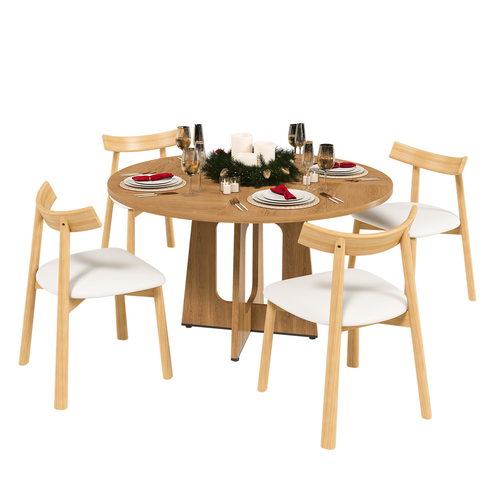 Round Dining Table for 4 - 47 Inch Farmhouse Kitchen Table, MDF Circle Table with Oak Finish, 300lb Weight Capacity, Easy Assembly for Dining Room, Kitchen, Living Room - Spiced Round Table - Grand Goldman Shop