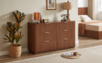 6 Drawers Dresser,55' Wide Modern Chest of Drawers Curved wave Design, Dresser TV Stand, Wood Drawer Organizer for Bedroom, Living Room, Hallway, Walnut,55.12''W x 15.75''D x 31.5''H. - Grand Goldman Shop