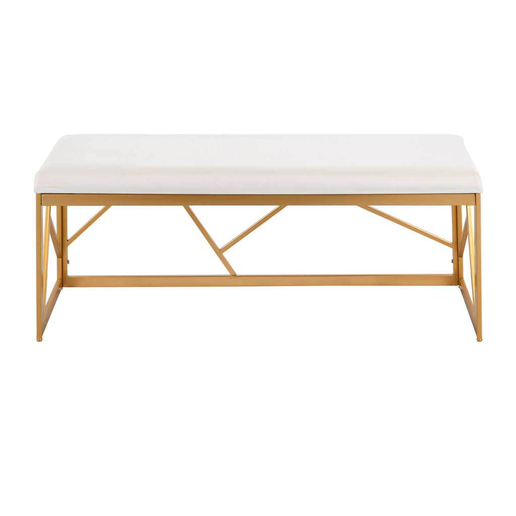 Folia Glam Metal Bench in Gold Steel and White Velvet by - Grand Goldman Shop