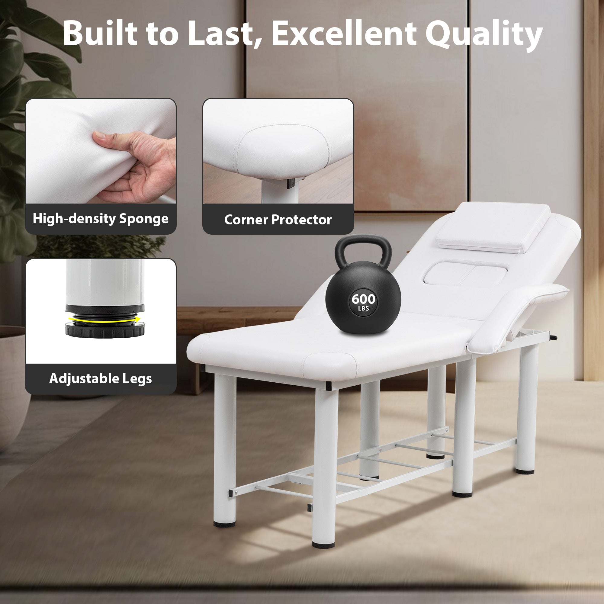 Professional Beauty Bed with Removable Headrest & Breast Cushions, Armrests and Storage Shelf for Full Body Massage, Facial, 
