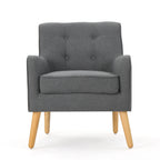 Mid-Century Modern Arm Chair in Charcoal Fabric with Tufted Back and Wooden Legs - Grand Goldman Shop