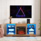 TV Stand Electric Fireplace  Glass Shelves, 3D Fireplace TV Stand with LED Lights Wood with USB Charging Outlet Modern Television Table Center for TV up to 62' OAK 58''W*15.4''D*24.6 - Grand Goldman Shop