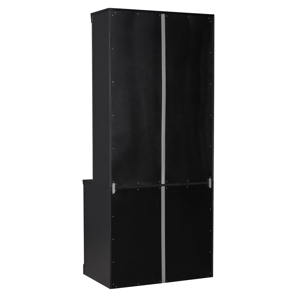 Stylish 83.4'Tall Bookshelf with with 3 pieces LED Lighting, Modern Bookcase with Sliding Doors and Open Shelves,Storage Book