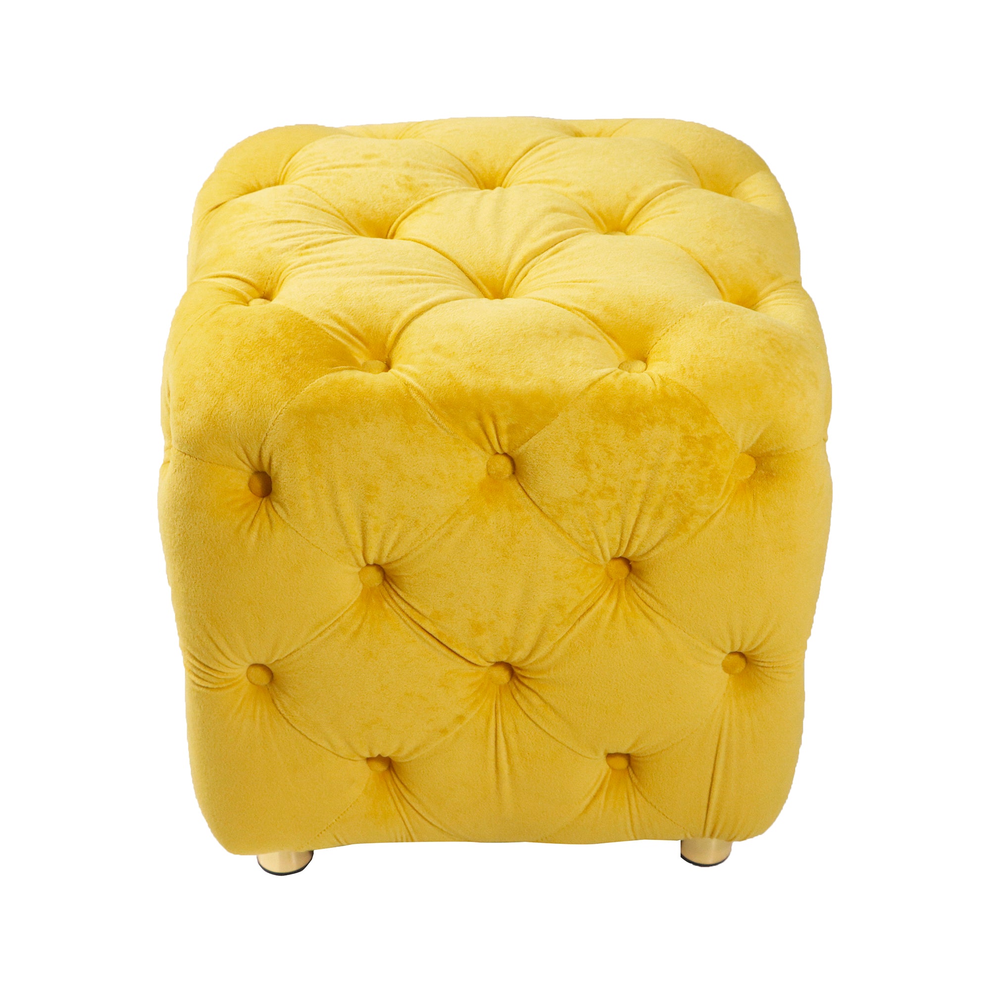 Yellow Modern Velvet Upholstered Ottoman, Exquisite Small End Table, Soft Foot Stool, Dressing Makeup Chair, Comfortable Seat for Living Room, Bedroom, Entrance - Grand Goldman Shop
