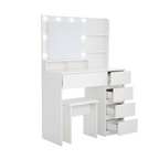 Vanity, Makeup Vanity Desk Set with Mirror & Light, Dressing Table Storage Lots , 3 Lighting Modes with Adjustable Brightness, White with Stool - Grand Goldman Shop