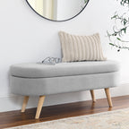 Ottoman Oval Storage Bench with Rubber Wood Legs, Grey Linen, 43.5'x16'x16' - Grand Goldman Shop