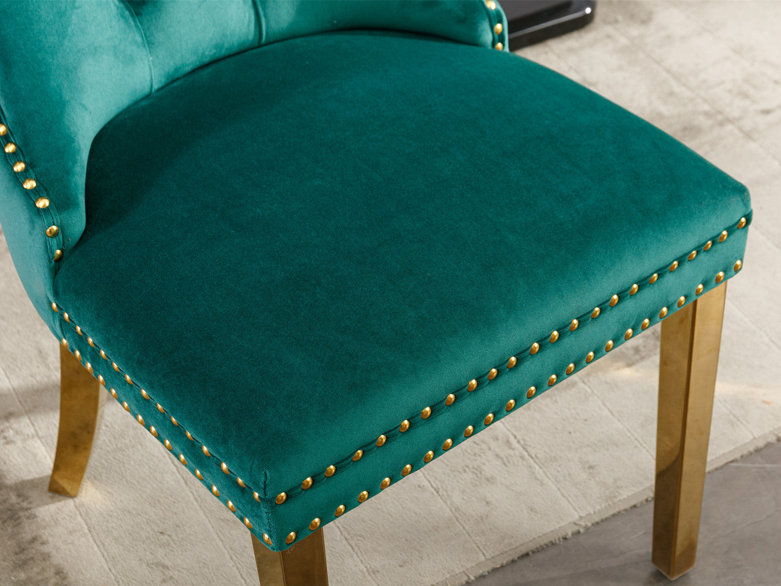 A&A Furniture,Nikki Collection Modern, High-end Tufted Solid Wood Contemporary Velvet Upholstered Dining Chair with Golden Stainless Steel Plating Legs,Nailhead Trim,Set of 2，Black and Gold, SW1601GN - Grand Goldman Shop