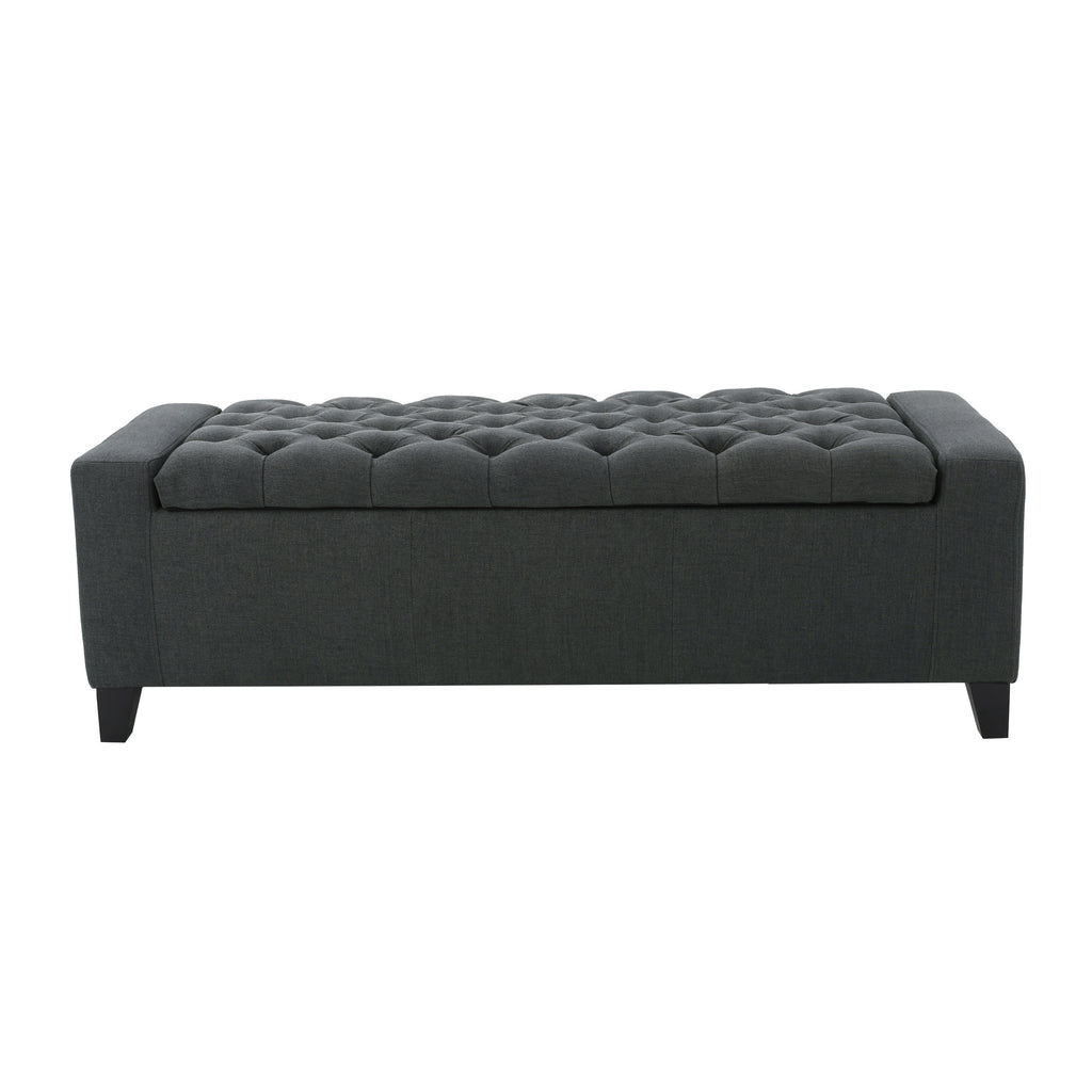 Contemporary Storage Ottoman with Tufted Top in Dark Grey Fabric - Grand Goldman Shop