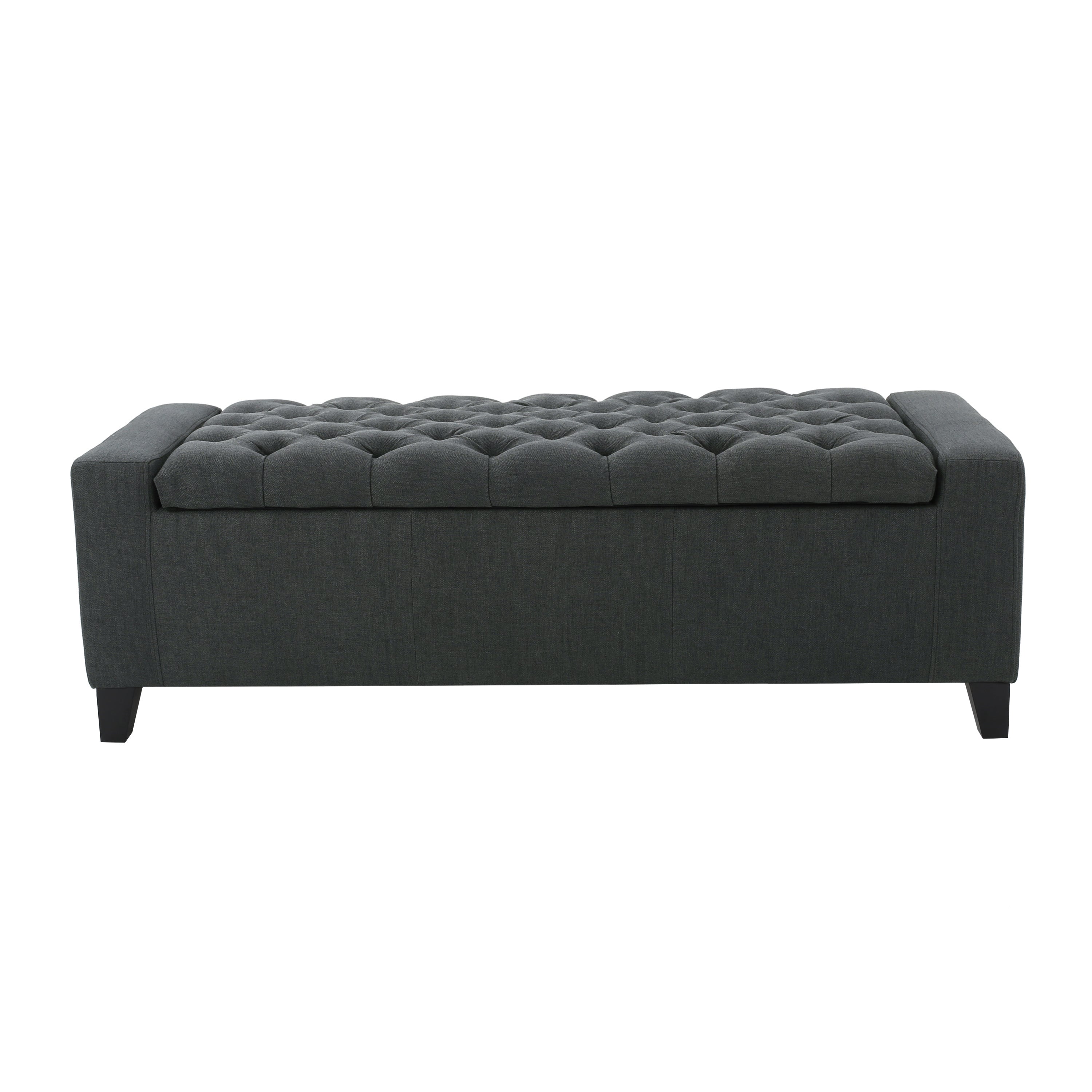Contemporary Storage Ottoman with Tufted Top in Dark Grey Fabric - Grand Goldman Shop