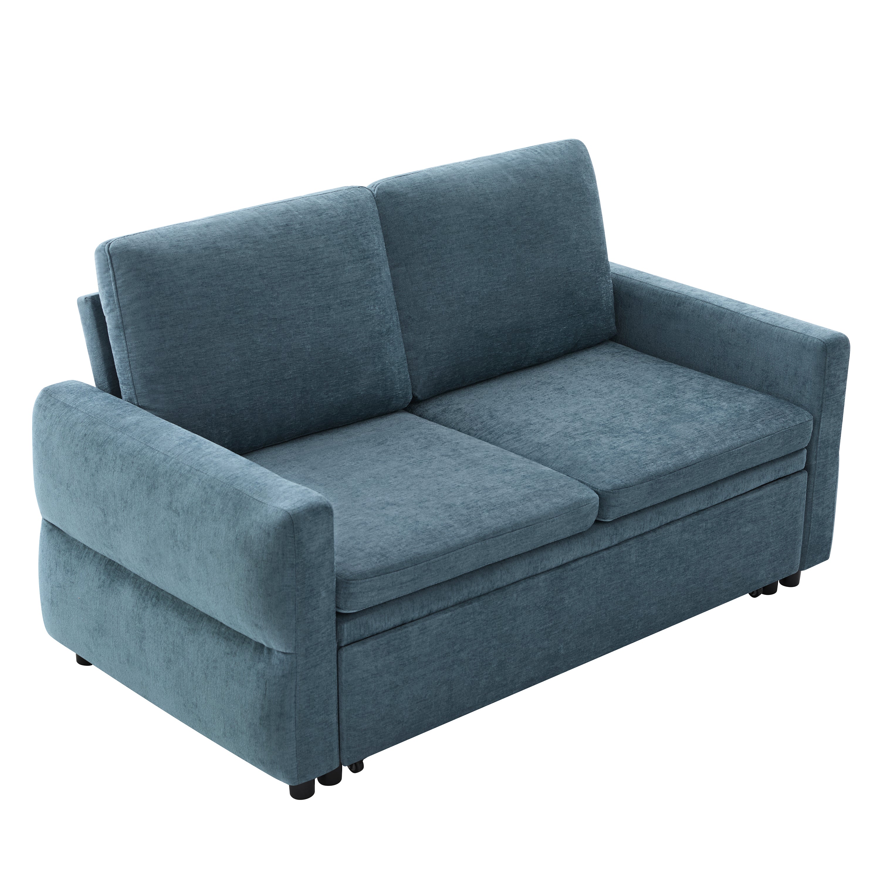 Convertible Sofa Bed 62.75' Loveseat with Adjustable Backrest and USB Ports in Blue Chenille Fabric - Grand Goldman Shop