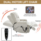 Dual Motor Heat Massage Infinite Position Up to 350 LBS Electric Power Lift Recliners with Power-Remote, Medium-firm and Heavy Duty, Beige - Grand Goldman Shop