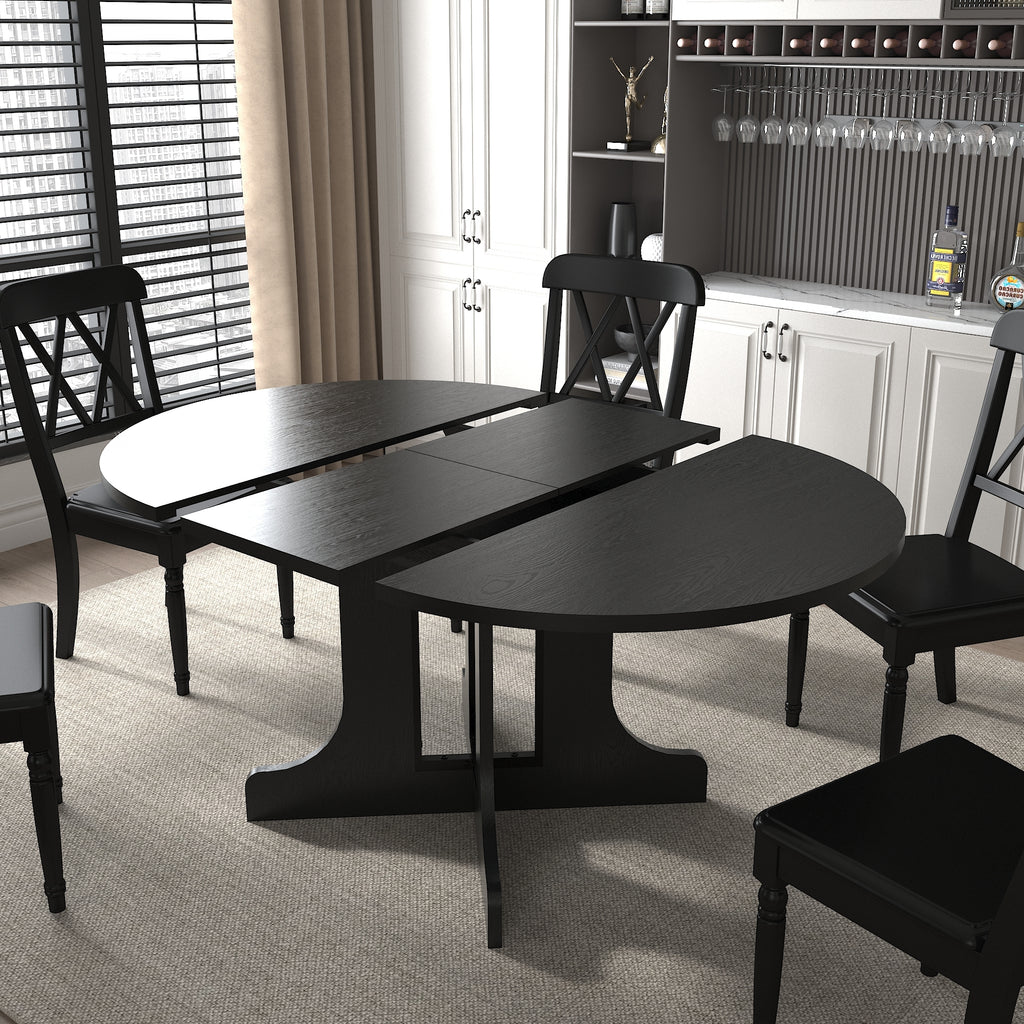 Farmhouse Kitchen Dining Table 59x43 Inch Expandable Oval Top with Removable Leaf Black MDF - Grand Goldman Shop