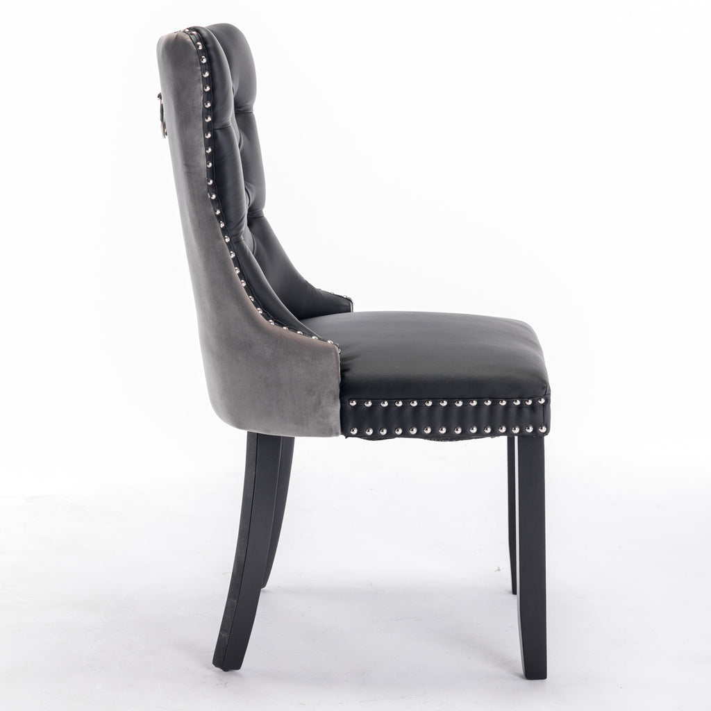 A&A Furniture,Nikki Collection Modern, High-end Tufted Solid Wood Contemporary PU and Velvet Upholstered Dining Chair with Wood Legs Nailhead Trim  2-Pcs Set，Black+Gray, SW2101BG - Grand Goldman Shop