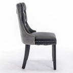 A&A Furniture,Nikki Collection Modern, High-end Tufted Solid Wood Contemporary PU and Velvet Upholstered Dining Chair with Wood Legs Nailhead Trim  2-Pcs Set，Black+Gray, SW2101BG - Grand Goldman Shop