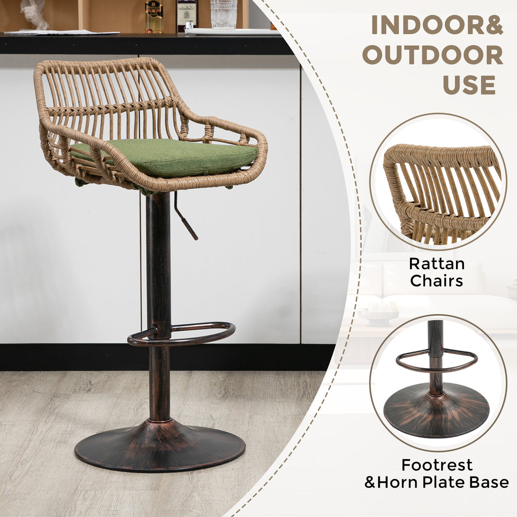 COOLMORE Modern Swivel Bar Stools Set of 2 with Adjustable Height and Footrest in Green Linen - Grand Goldman Shop