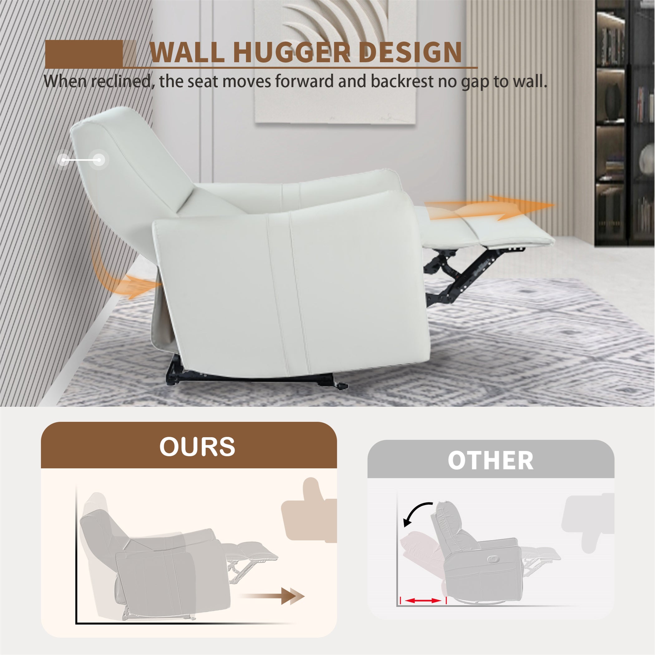 Wall Hugger Recliner, Power Recliner Chair, Electric Recliner for Living Room, PU Leather Reclining Armchair, Reclining Sofa for Bedroom/Apartment/RV, with USB Port (Type-C), Light Gray - Grand Goldman Shop