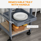Mobile Rolling Kitchen Island Trolley Serving Cart with Underneath Drawer & Slide-Out Wire Storage Basket, Grey - Grand Goldman Shop