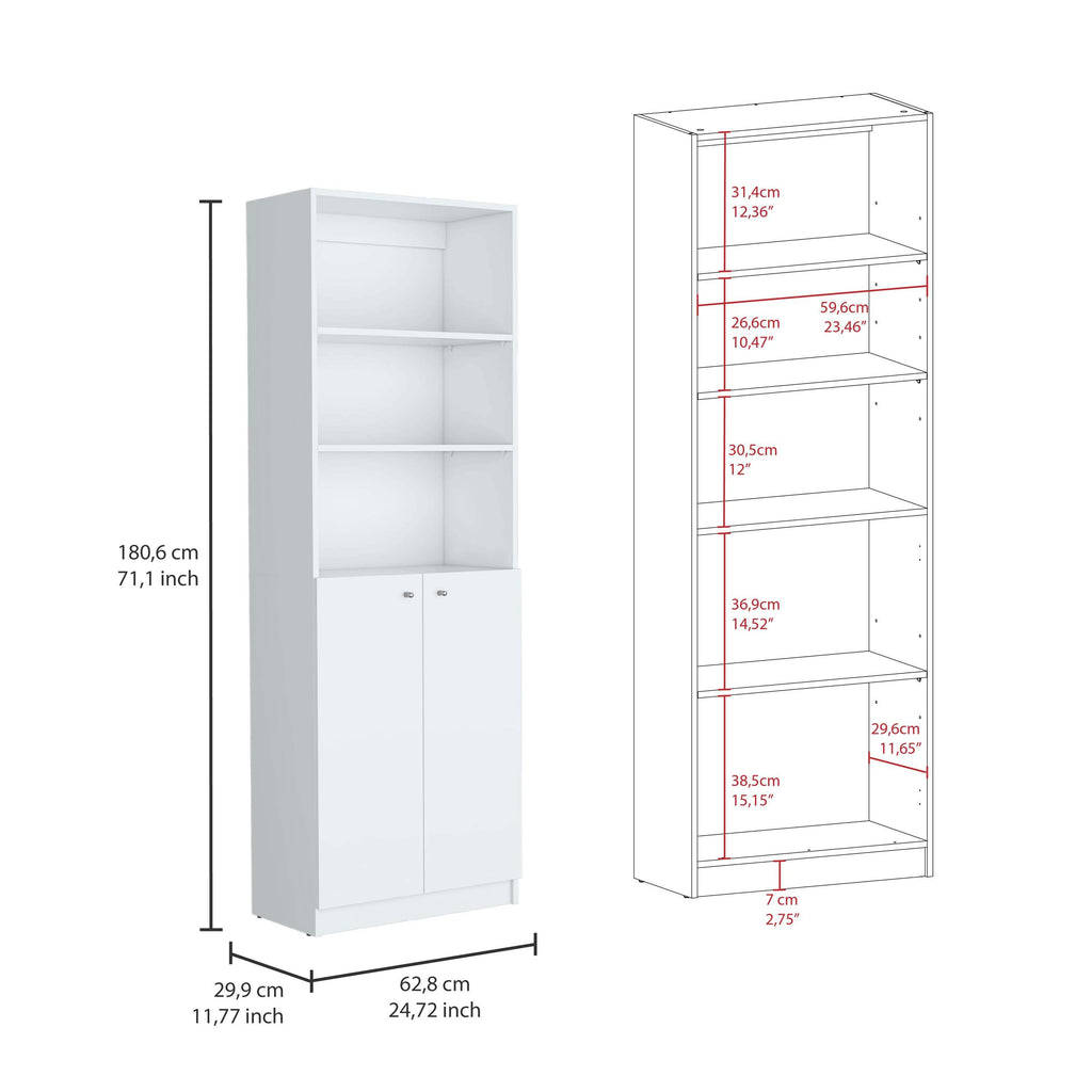 Home 2-Door Bookcase, Modern Storage Unit with Dual Doors and Multi-Tier Shelves -White -Office - Grand Goldman