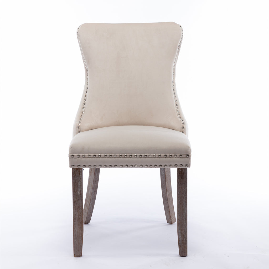 A&A Furniture,Upholstered Wing-Back Dining Chair with Backstitching Nailhead Trim and Solid Wood Legs,Set of 2, Beige,SW8809BG,KD - Grand Goldman Shop