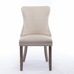 A&A Furniture,Upholstered Wing-Back Dining Chair with Backstitching Nailhead Trim and Solid Wood Legs,Set of 2, Beige,SW8809BG,KD - Grand Goldman Shop