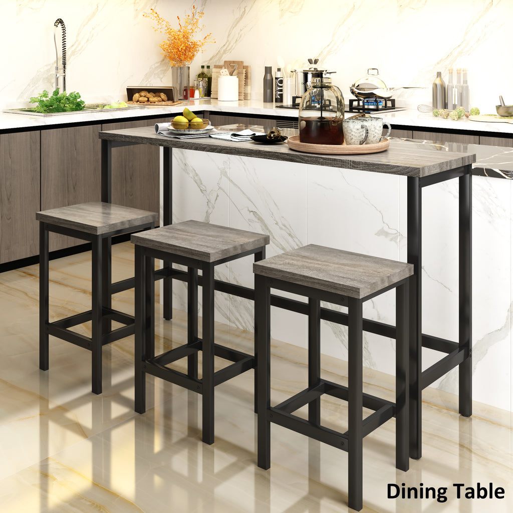 TOPMAX Counter Height Extra Long Dining Table Set with 3 Stools Pub Kitchen Set Side Table with Footrest, Gray - Grand Goldman Shop