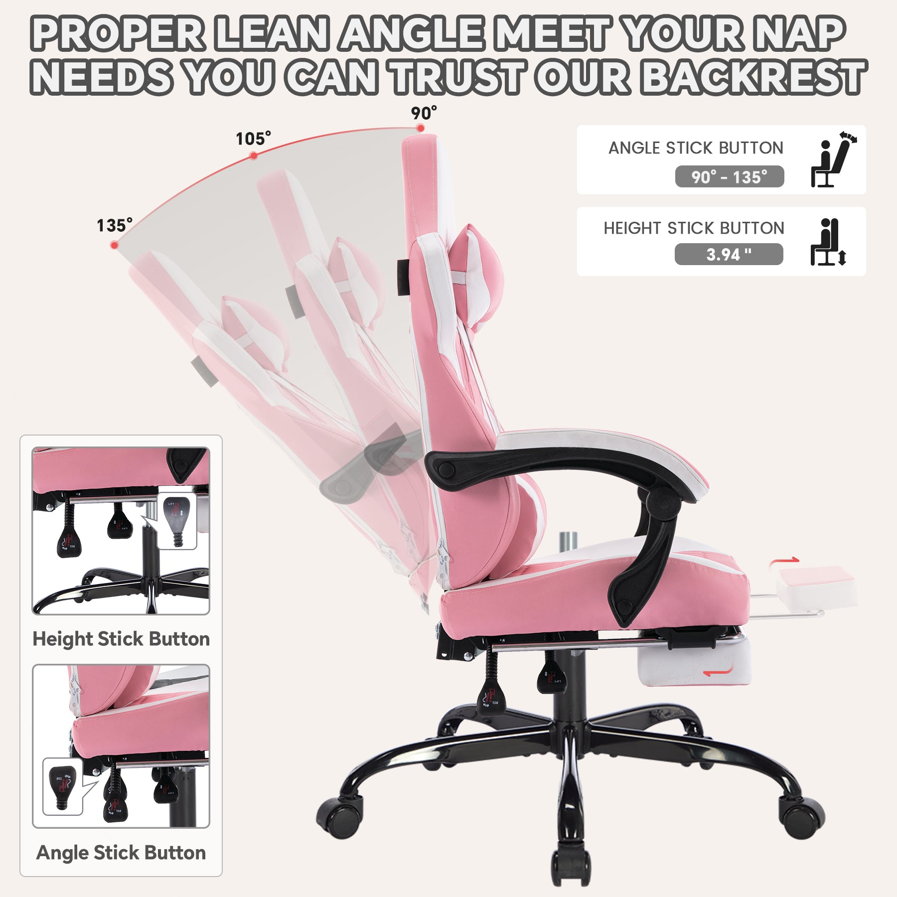 Gaming Chair with Footrest, High Back Gaming Chairs PVC Leather Ergonomic Gamer Chair with Adjustable Headrest Lumbar Support