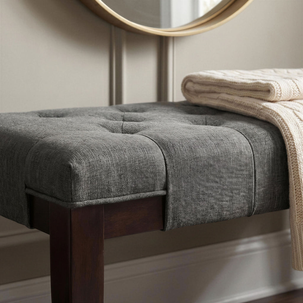 Linon Tufted Bench, Fabric, Gray - Grand Goldman Shop