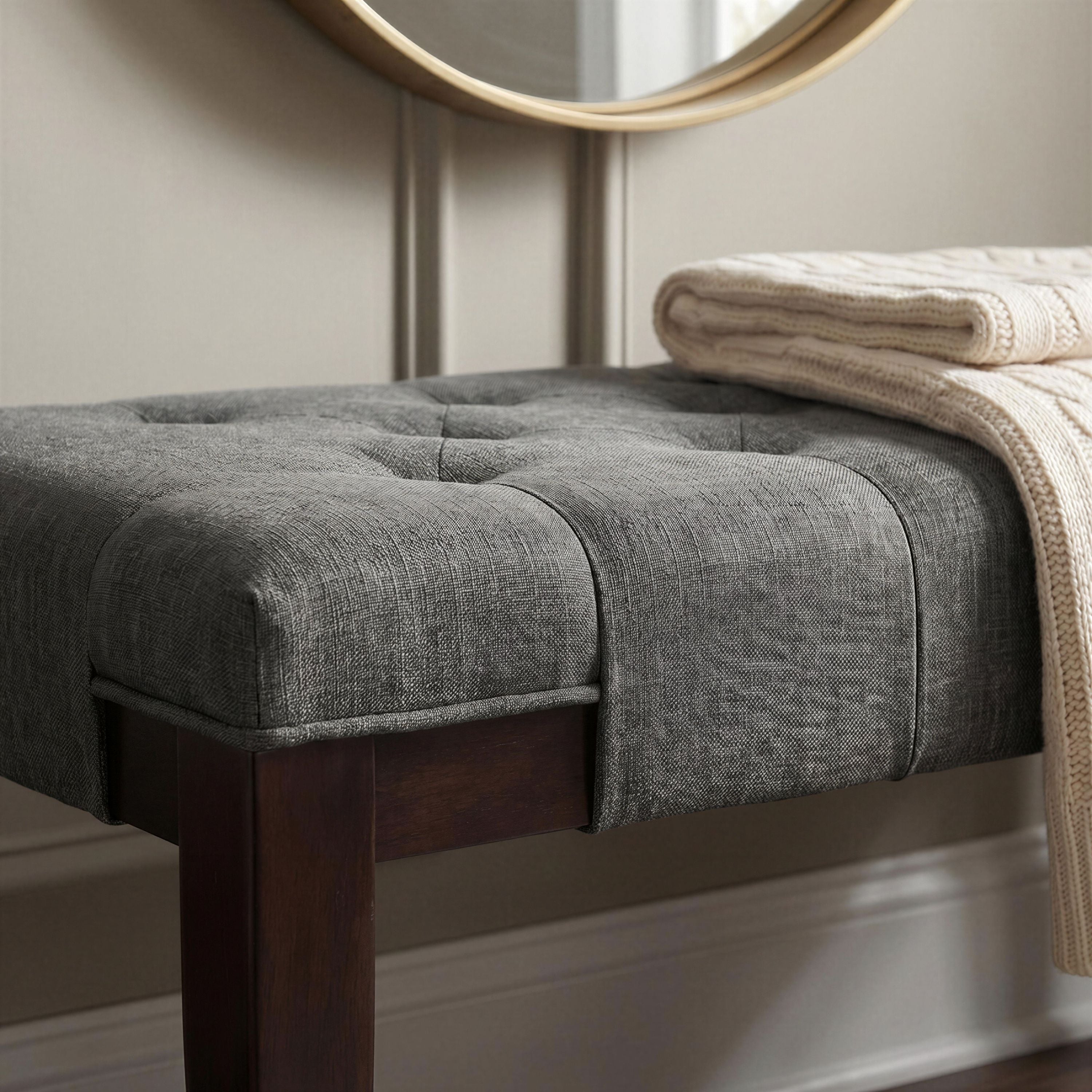 Linon Tufted Bench, Fabric, Gray - Grand Goldman Shop