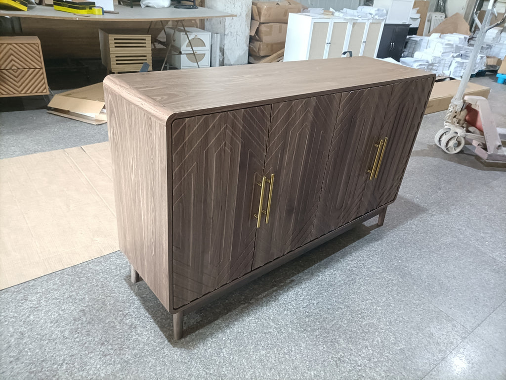 Modern Carved 4-Door Sideboard Buffet Cabinet with Storage, Adjustable Layer Board, Walnut Finish - Grand Goldman Shop