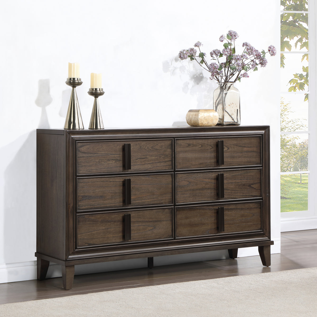 Aetheria Contemporary Wood 6-Drawer Dresser in Dark Brown - Grand Goldman Shop