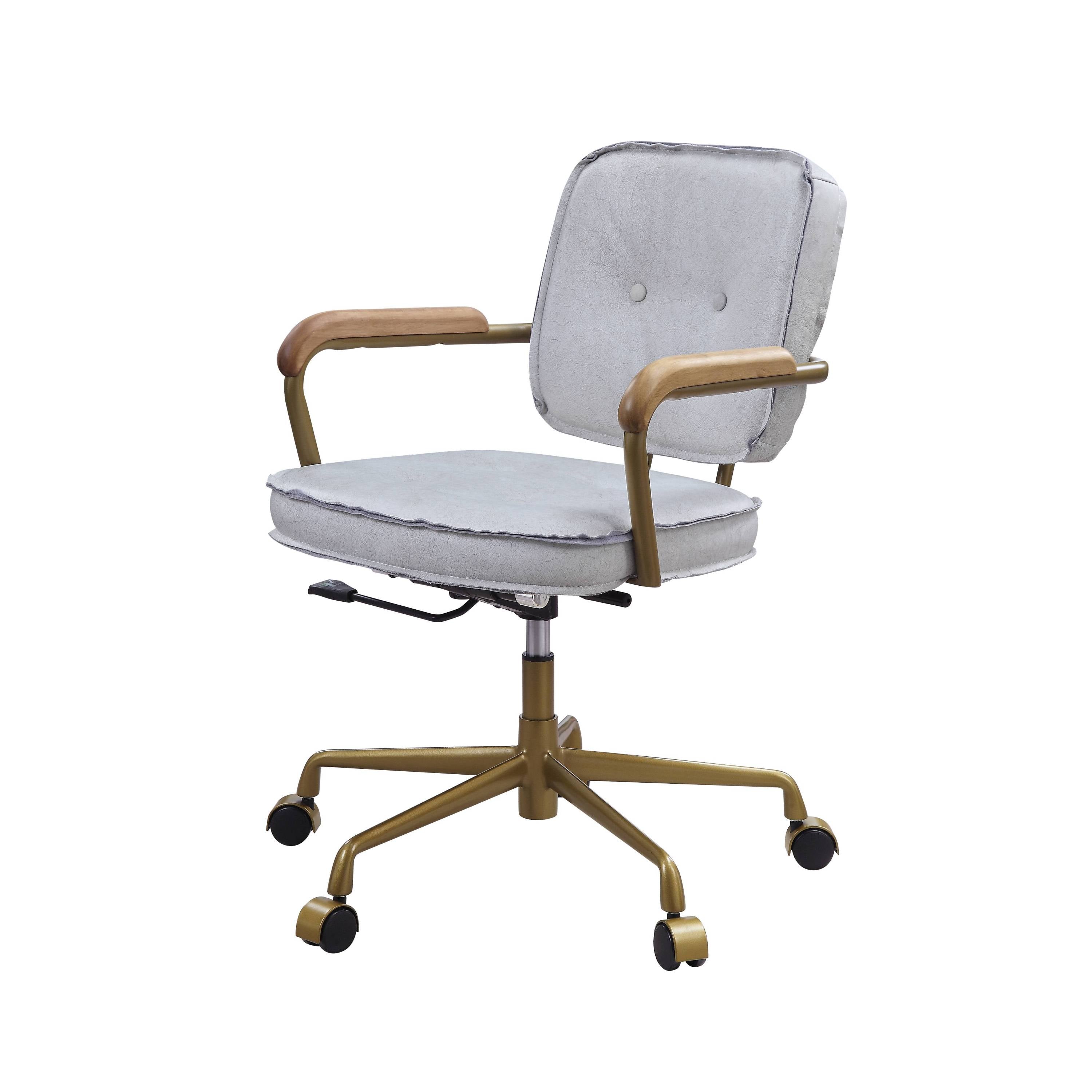 Siecross Vintage White Top Grain Leather Office Chair | Premium Home Decor - Grand Goldman